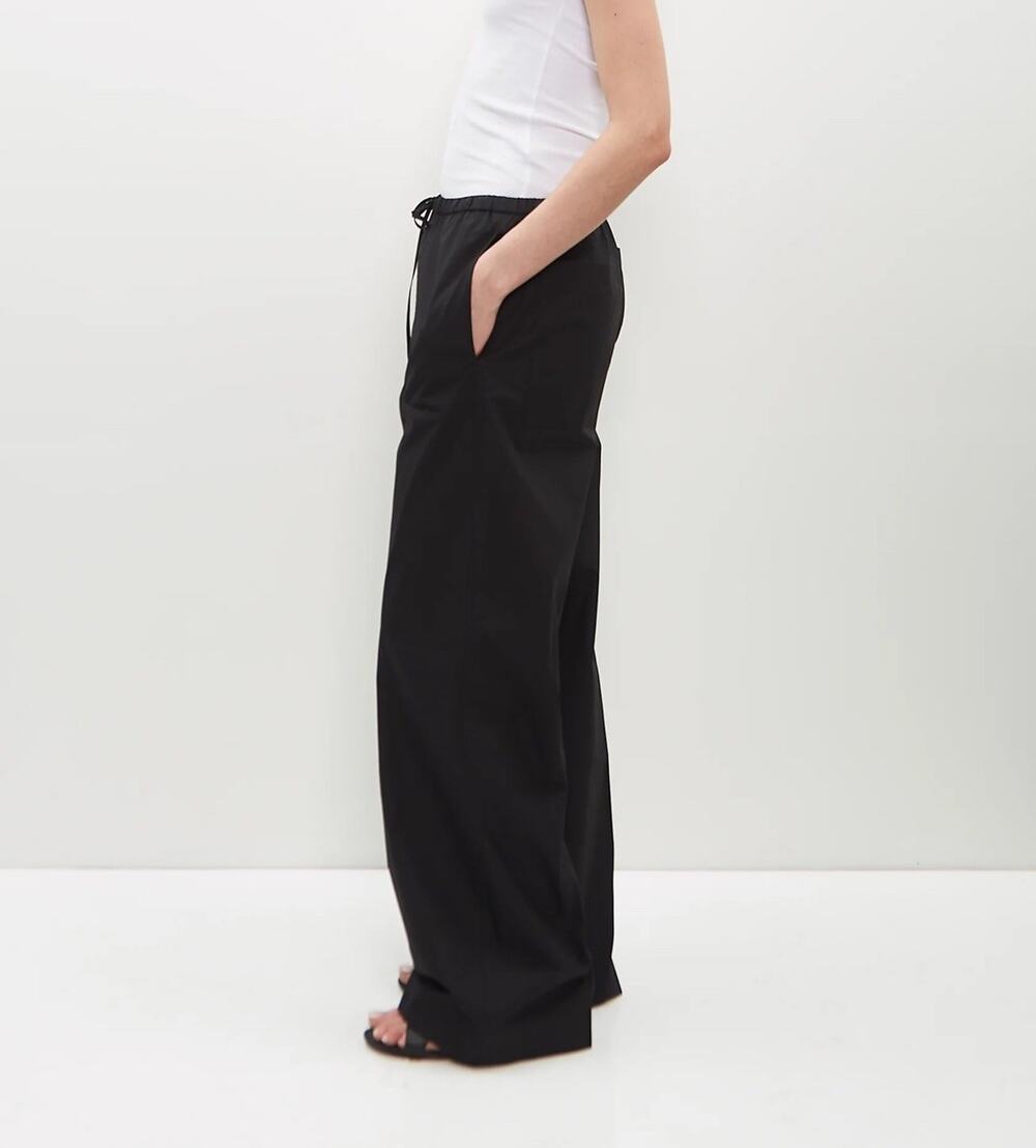 Toteme Black Cotton Poplin Minimalist Casual Drawstring Trousers 34 / 2 XS